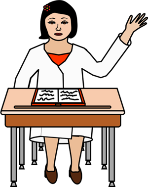 Student at desk raising her hand